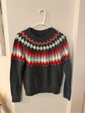 Lucky Brand Women's Dark Gray Crewneck Sweater with Red & White Fair Isle